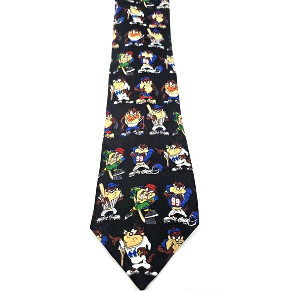 Vintage 1997 Warner Bros. Looney Tunes Taz Sports Silk Tie - Picture 1 of 3